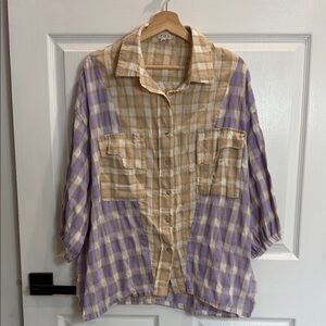 POL Plaid Shirt in White and Mustard Yellow